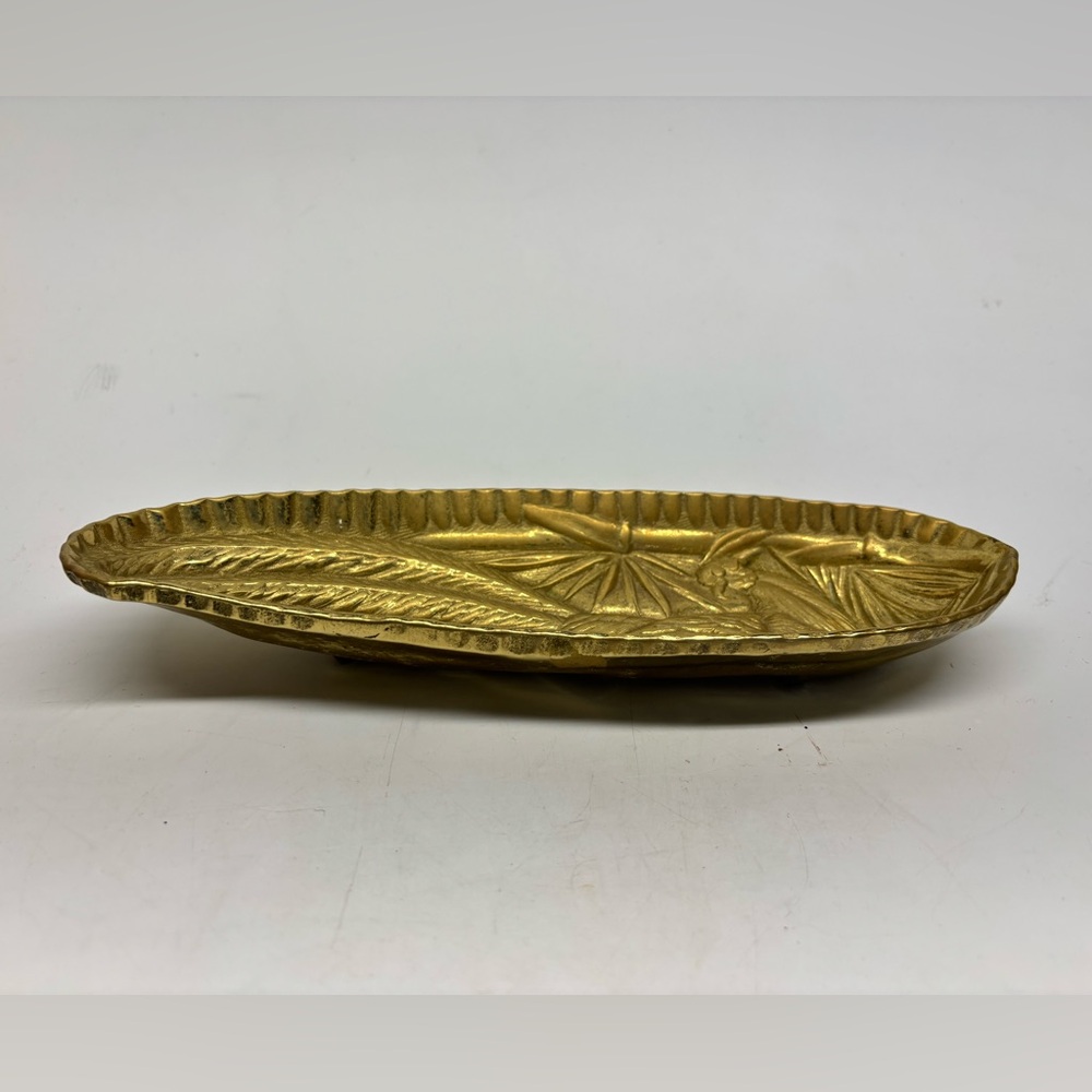 Vintage Solid Brass Pheasant Shallow Catch-All Bowl By Virginia Metalcrafters